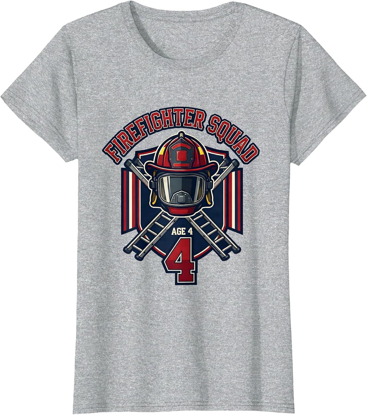 Women's Firefighter Squad Age 4 Toddler Fire Truck Birthday Party T-Shirt - Heather Grey