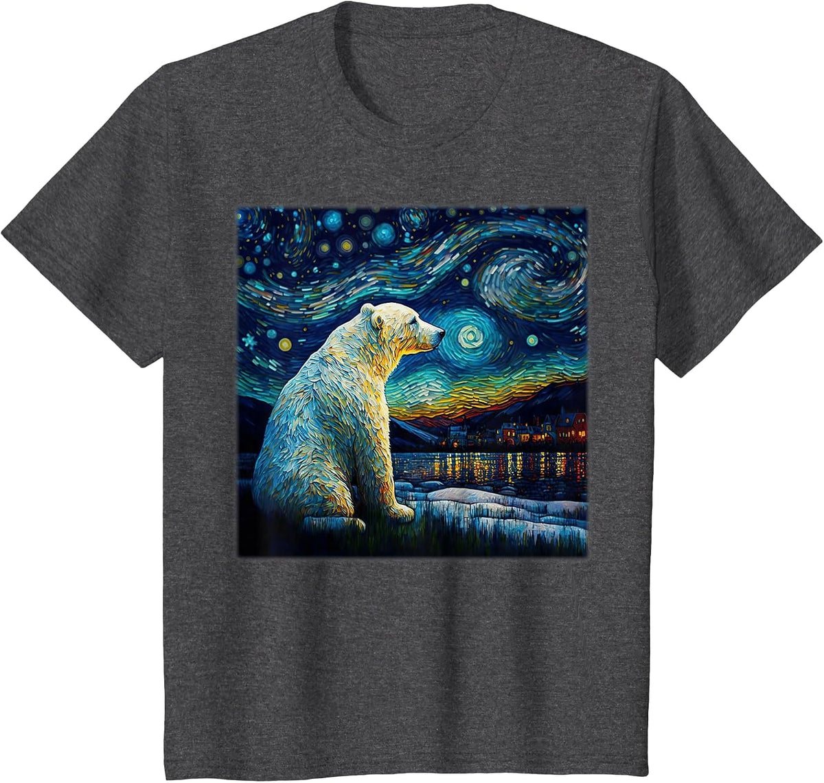 Surrealism Starry Night Polar Bear T-Shirt - Dark Heather Grey