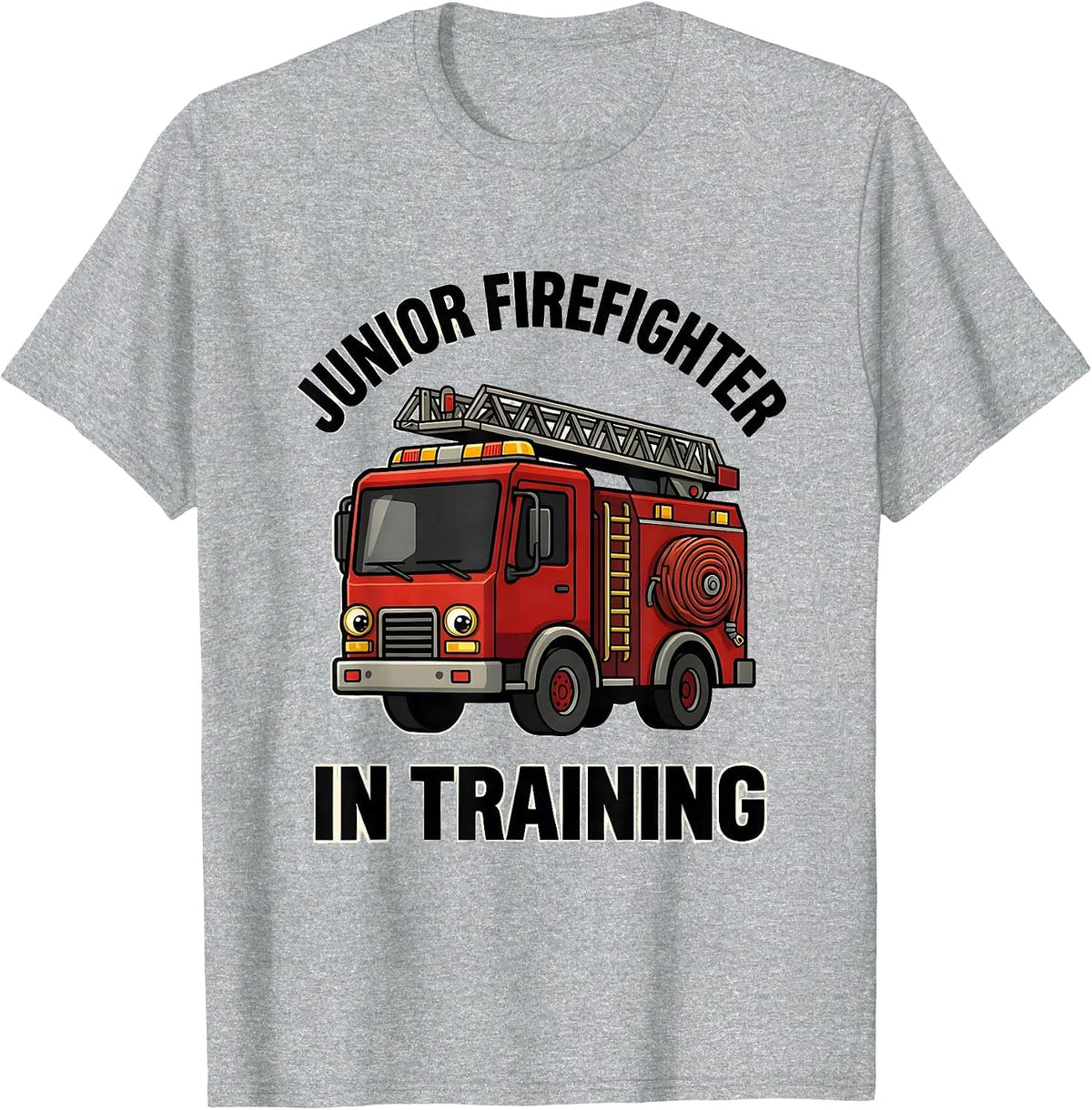 Men's Junior Firefighter In Training Bold Cartoon Fire Truck Kids T-Shirt - Heather Grey