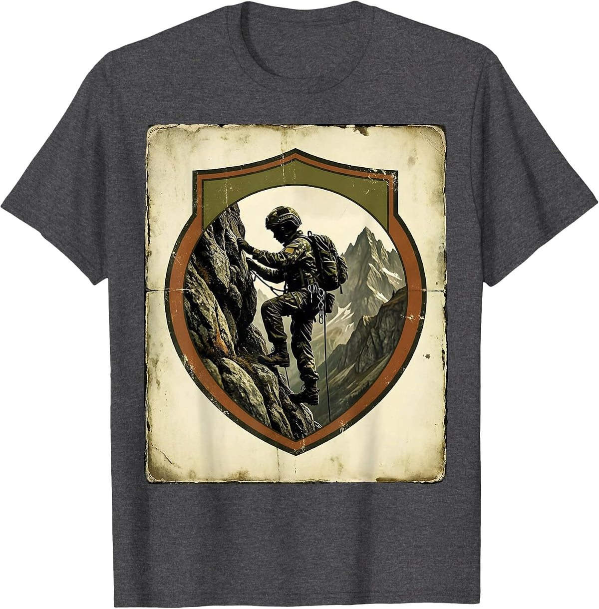 Boys Camo Mountain Climbing Graphic Tee T-Shirt - Dark Heather Grey