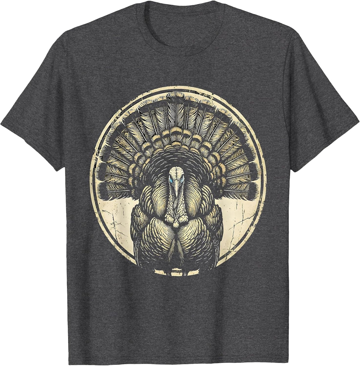 Camo Turkey Tail Feathers Fan Display Design T-Shirt - Dark Heather Grey