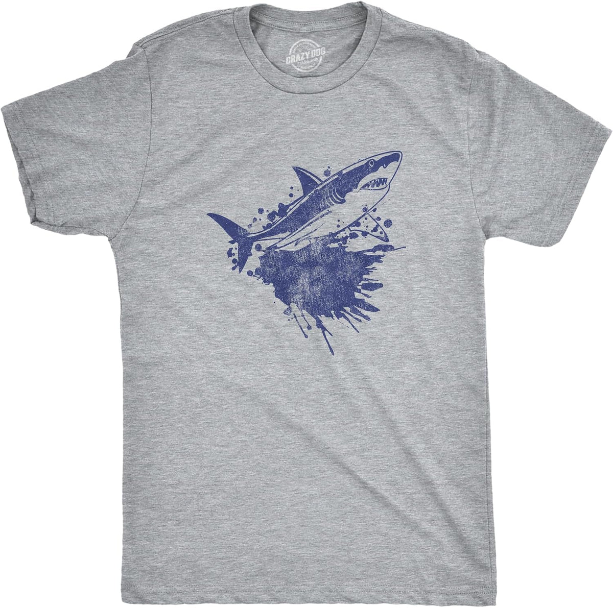 Mens Shark Ink Splatter T Shirt Funny Awesome Shark Week Tee For Guys - Light Heather Grey - Shark