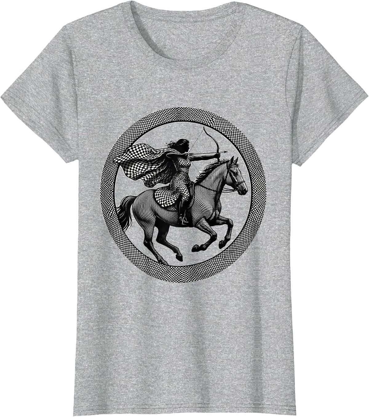 Checkered Cloak Archer on Horseback T-Shirt - Heather Grey