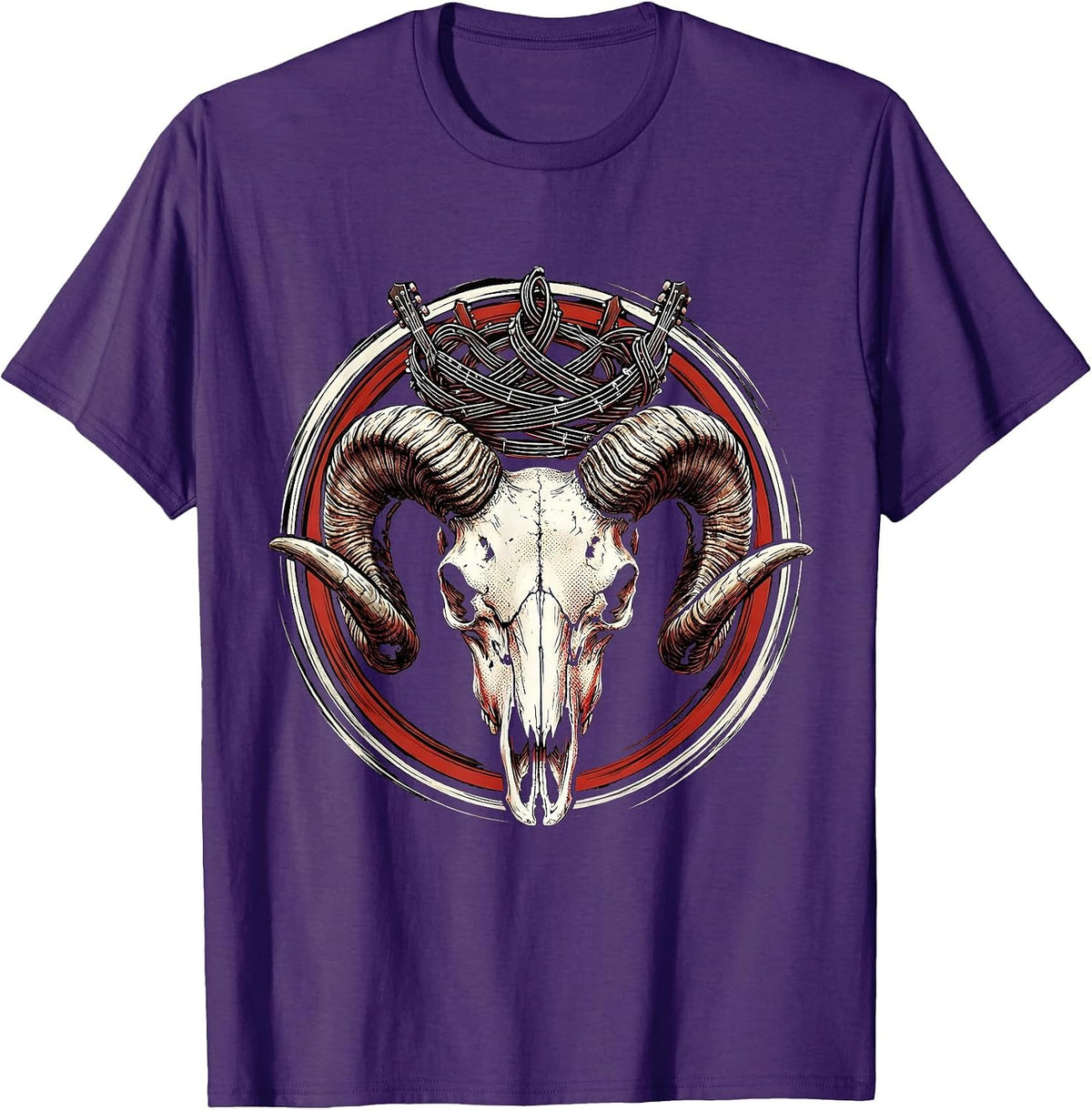 Ram Skull Crown of Guitar Strings Graphic T-Shirt - Purple