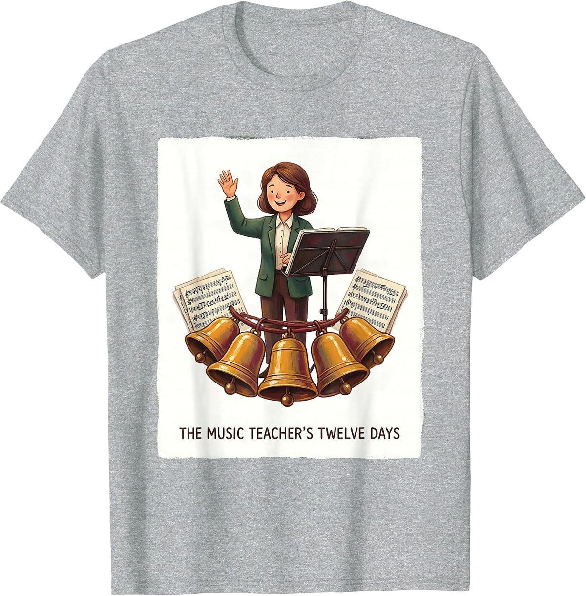 Men's The Music Teacher's Twelve Days Whimsical Christmas Carol T-Shirt - Heather Grey