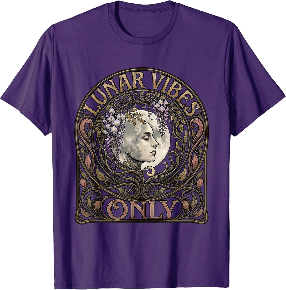 Lunar Vibes Only Moon Celestial Design T-Shirt - Purple