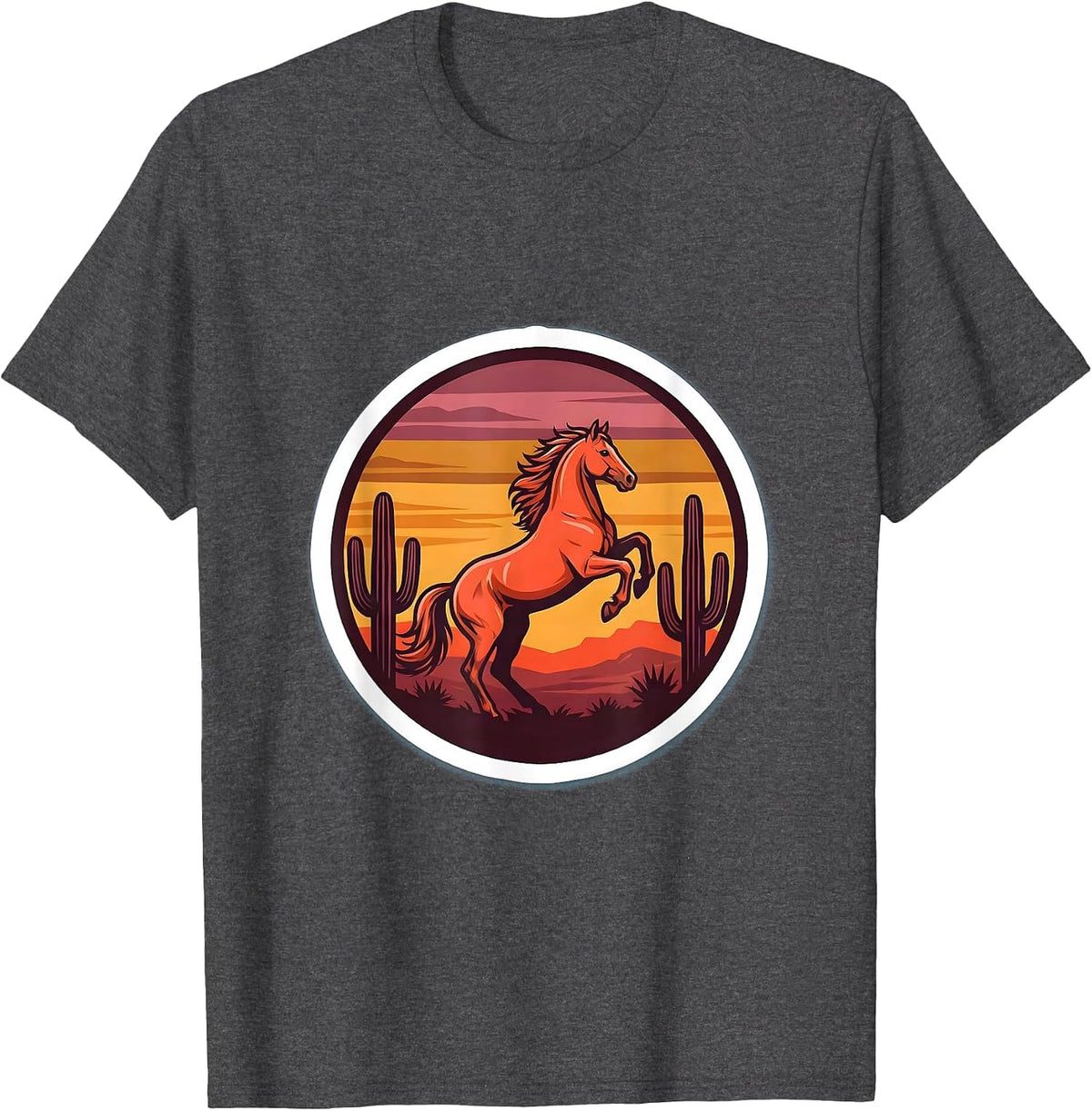 Horse Silhouette Desert Sunset Western Design T-Shirt - Dark Heather Grey