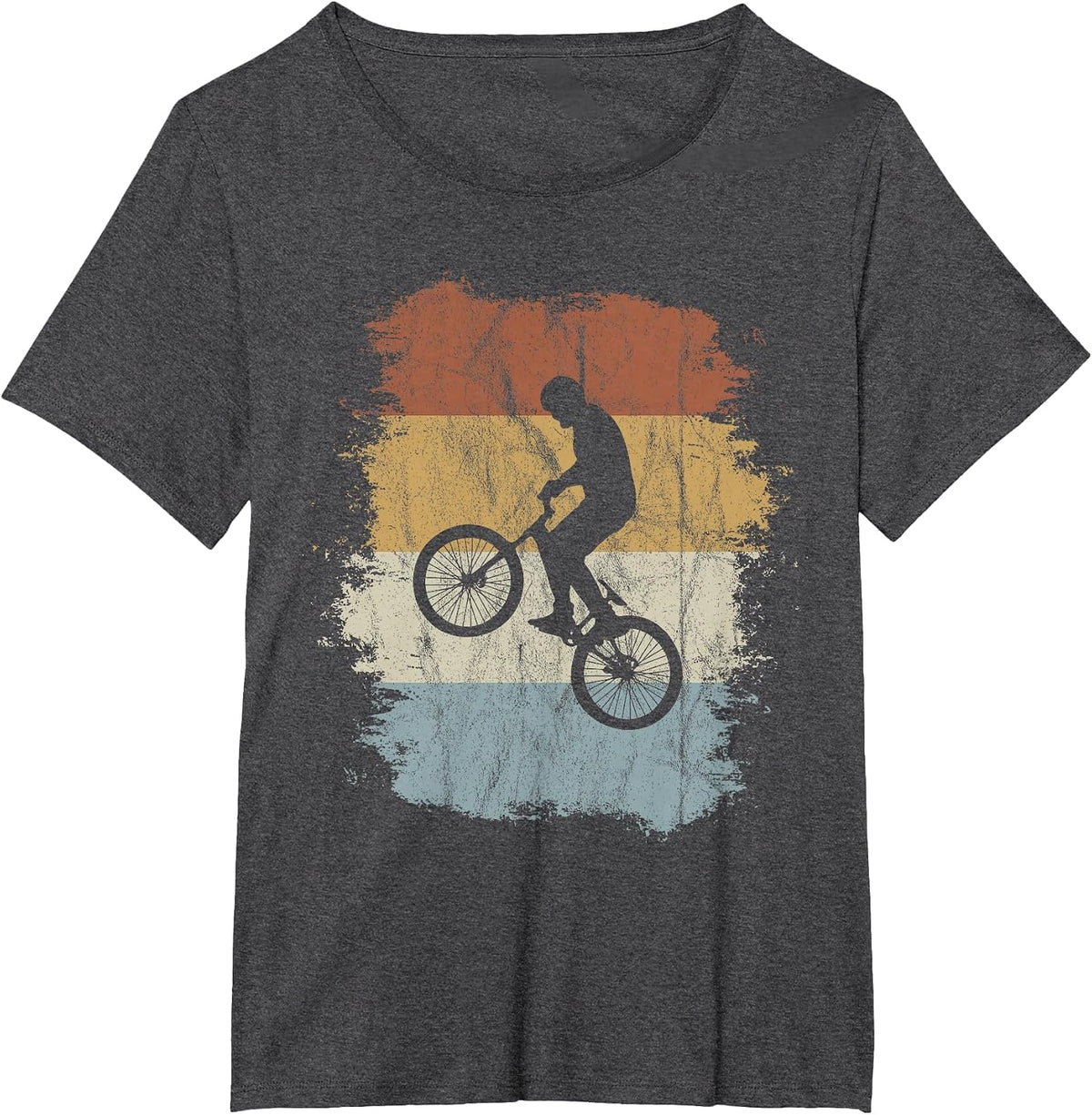 Rad Eighties Retro Bike Silhouette BMX Wheelie T-Shirt - Dark Heather Grey