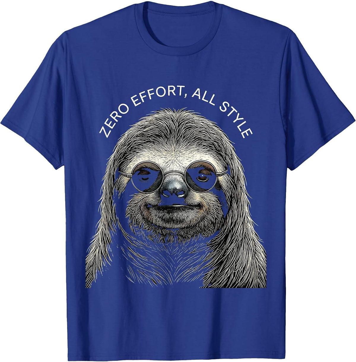 Men's Zero Effort, All Style Line Art Sloth Sunglasses Novelty T-Shirt - Royal Blue