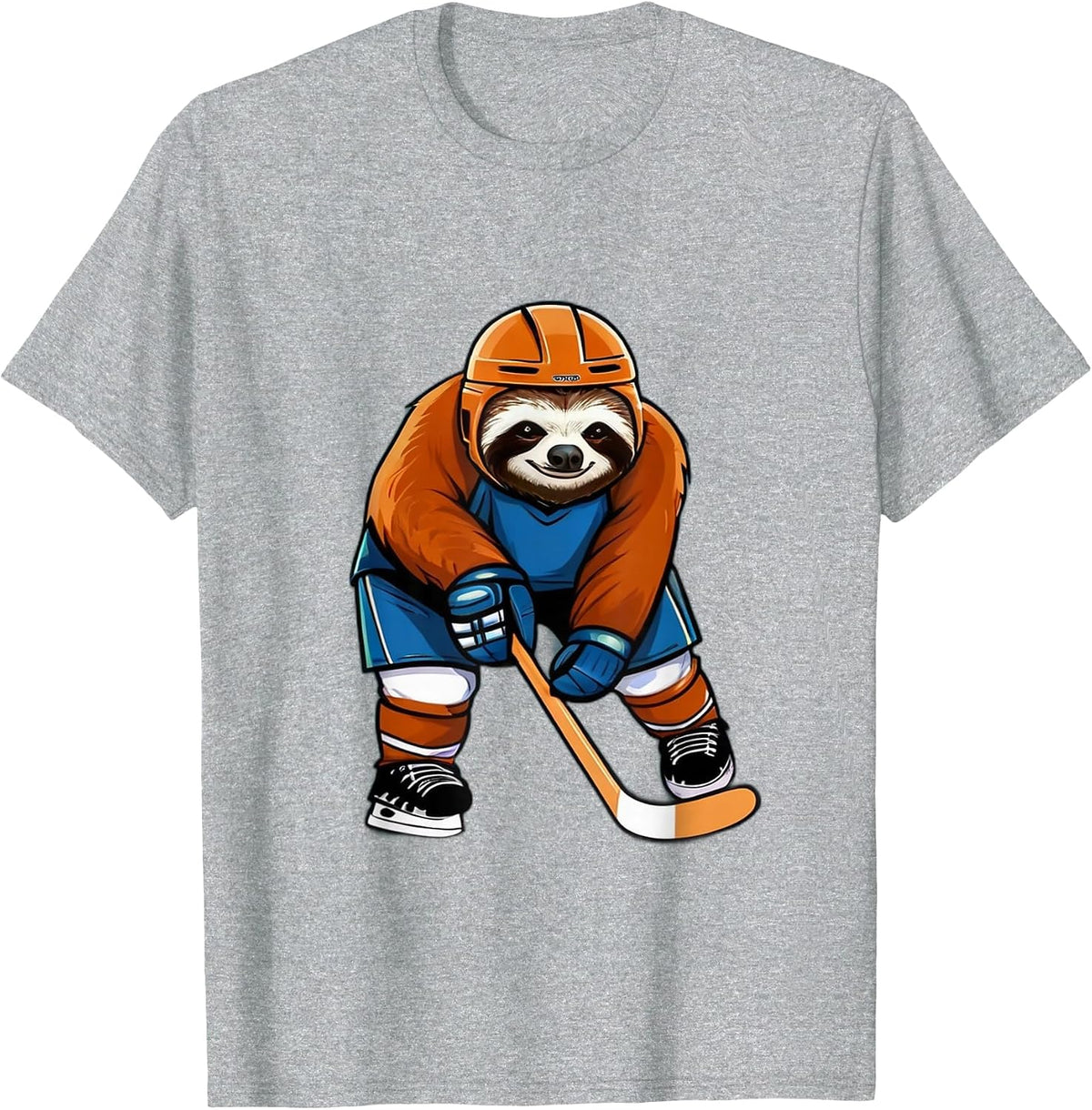 Sloth Playing Hockey Funny Sloth Hockey Player with Stick T-Shirt - Heather Grey