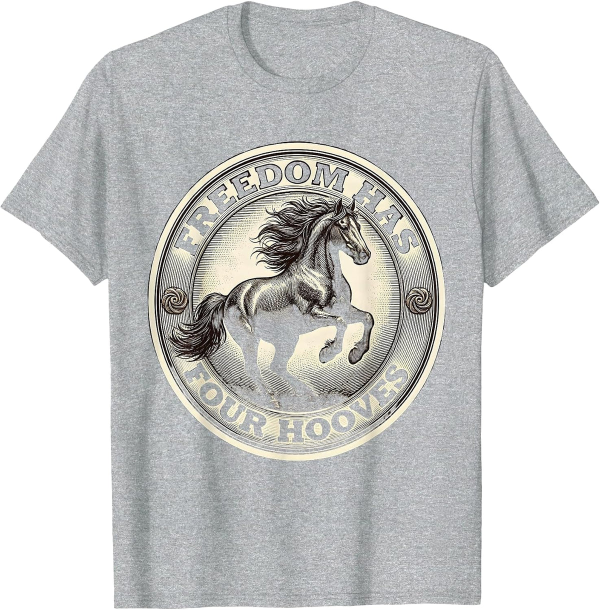 Men's Freedom Has Four Hooves Wild Mustang Design T-Shirt - Heather Grey