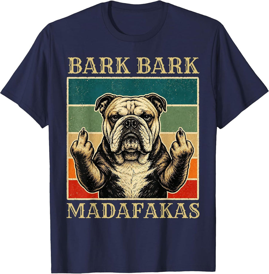 Bark Bark Madafakas English Bulldog Vintage Dog Dad T-Shirt - Navy Blue