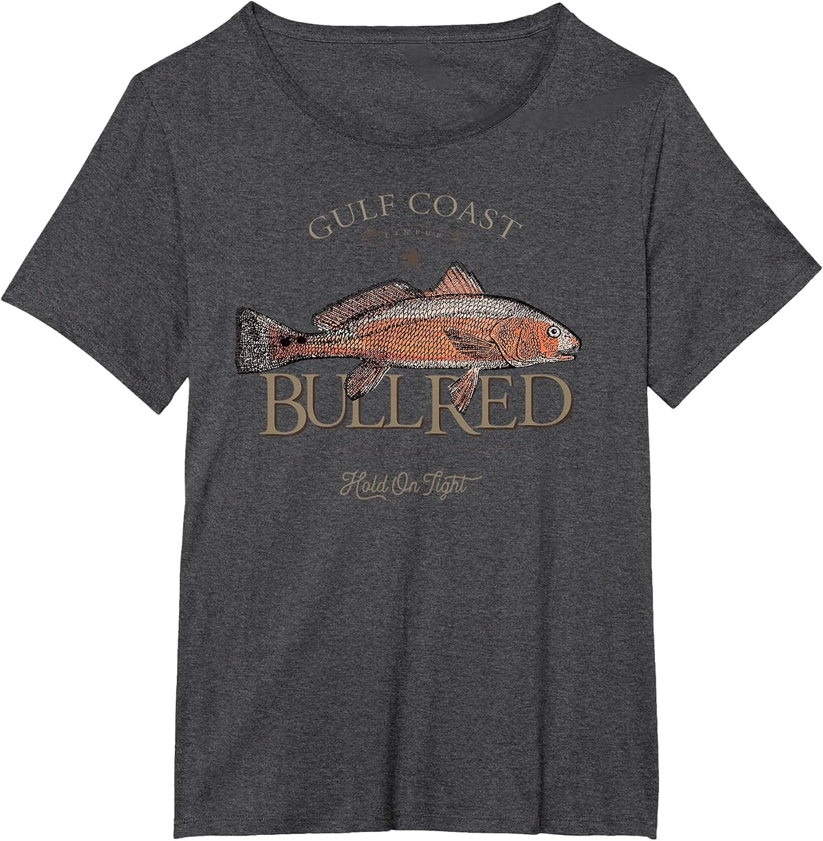 Fishing Gulf Red Drum Redfish Bull Red T-Shirt - Dark Heather Grey