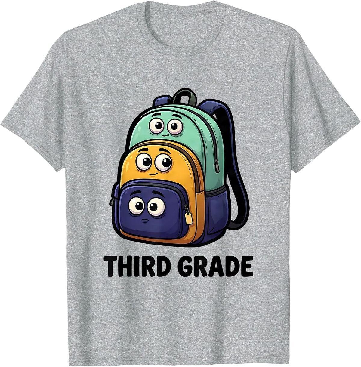 Men's THIRD GRADE Cartoon Backpacks Back To School First Day Third T-Shirt - Heather Grey