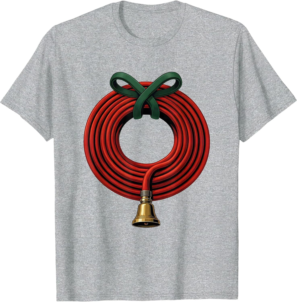 Men's Coiled Fire Hose Wreath Funny Firefighter Humor T-Shirt - Heather Grey
