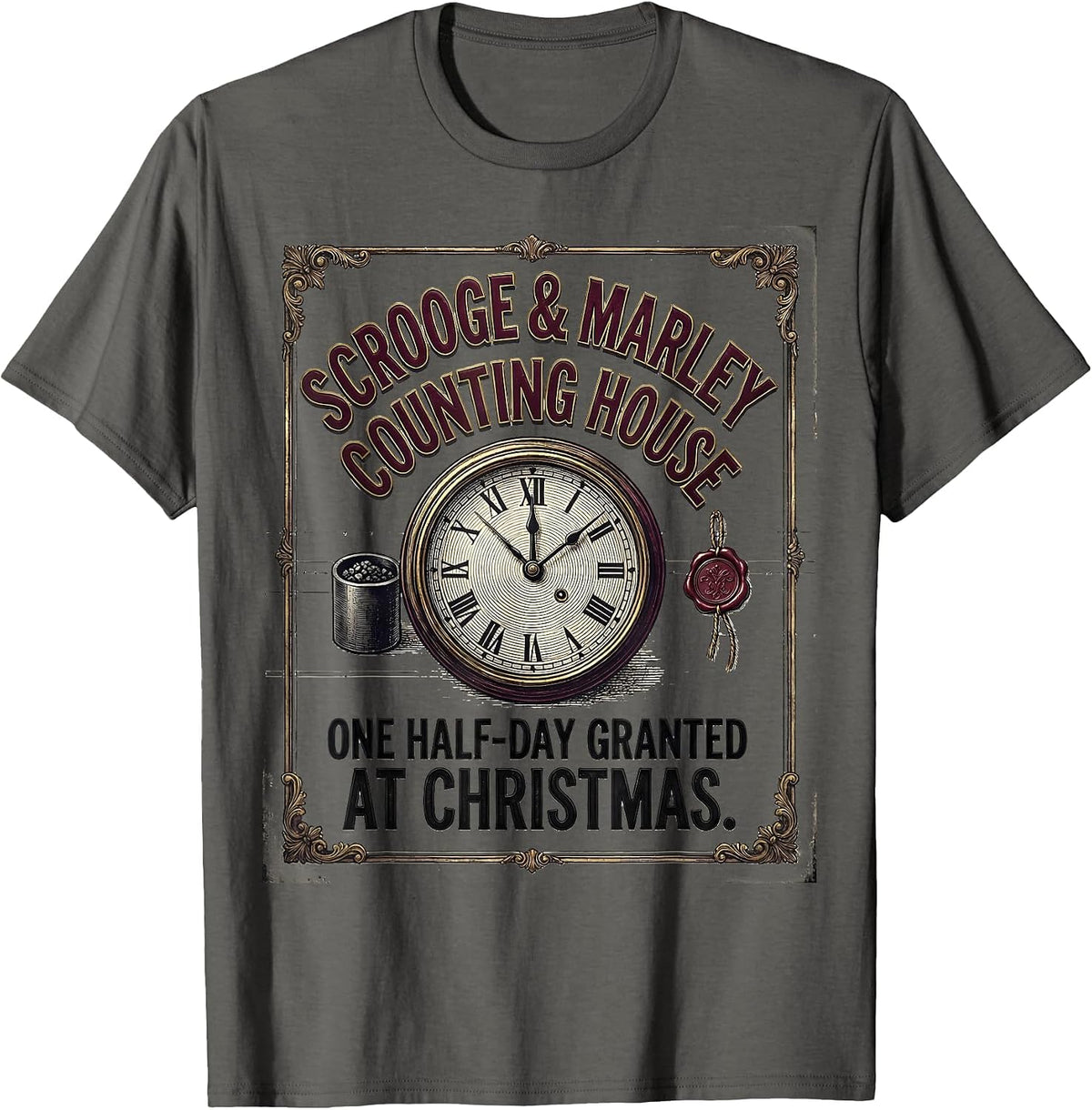 Scrooge & Marley Vintage Christmas Carol Bah Humbug T-Shirt - Asphalt Grey