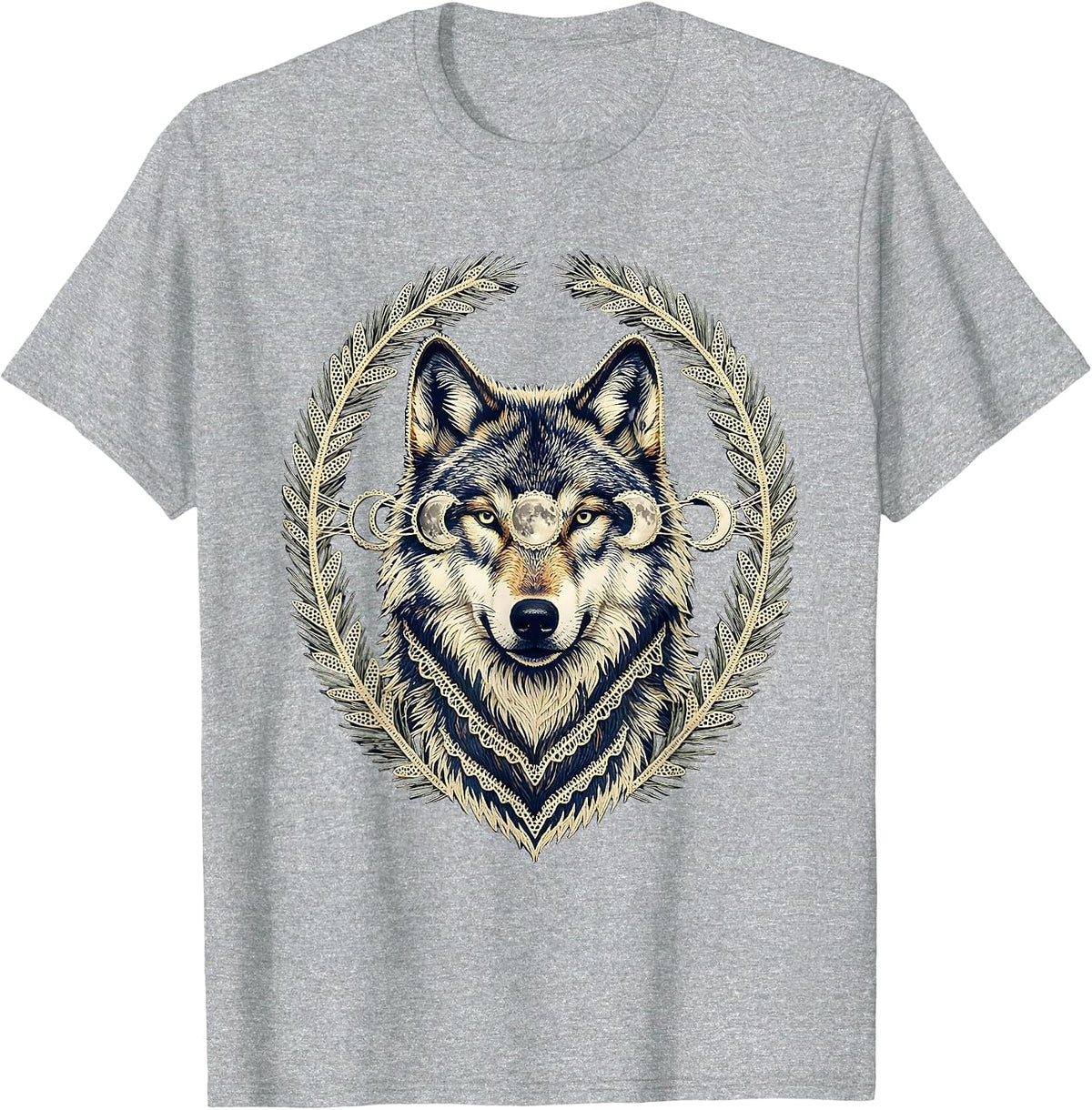 Men's Wolf Moon Phase Boho Celestial Astrology T-Shirt - Heather Grey
