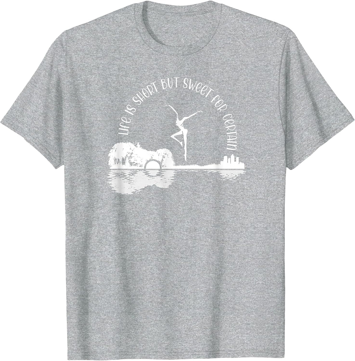 Life is Short Music Lover But Sweet for Certain Retro Guitar T-Shirt - Heather Grey