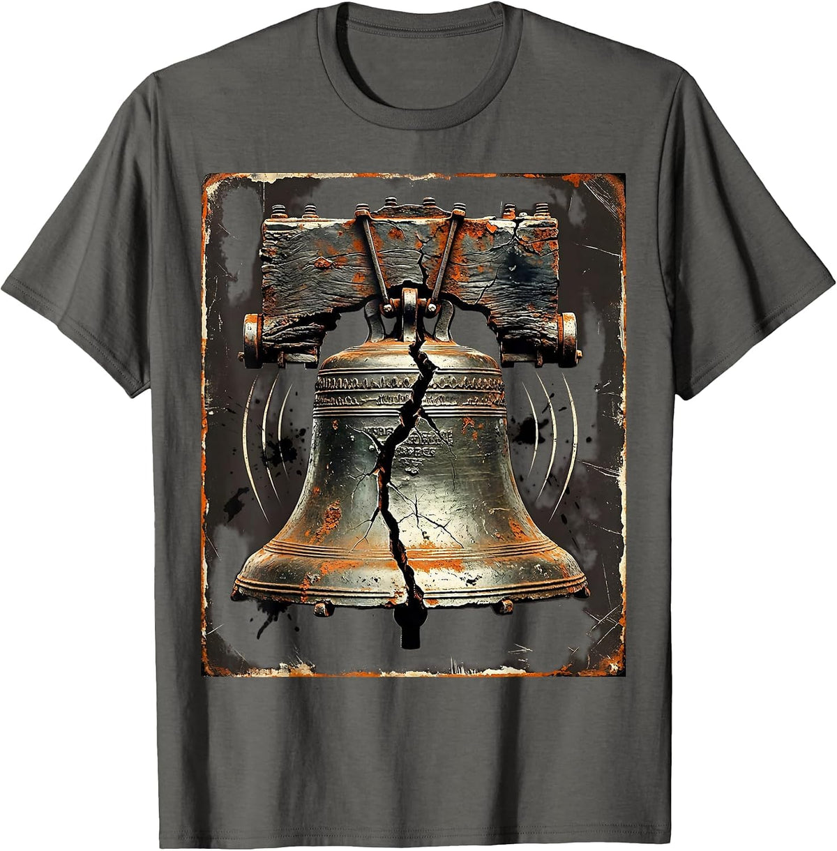 Vintage Cracked School Bell Ringing Graphic T-Shirt - Asphalt Grey