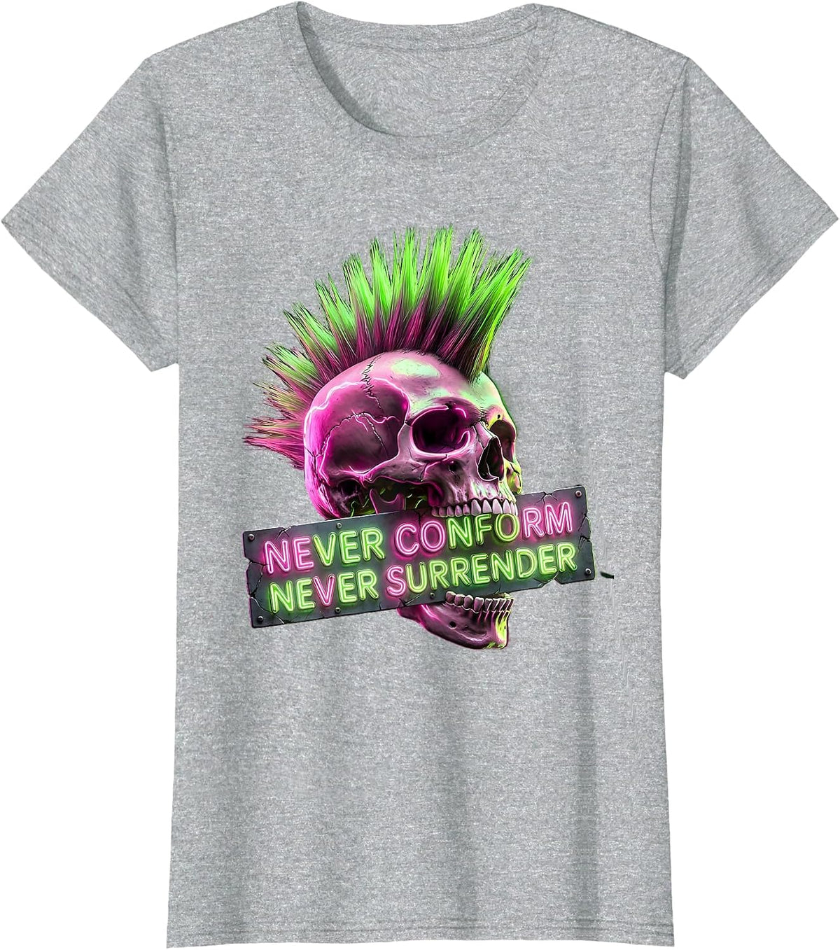 Never Conform Never Surrender Punk Design T-Shirt - Heather Grey
