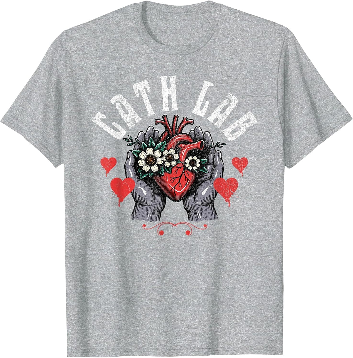 Cath Lab Life - Hands & Hearts T-Shirt - Heather Grey