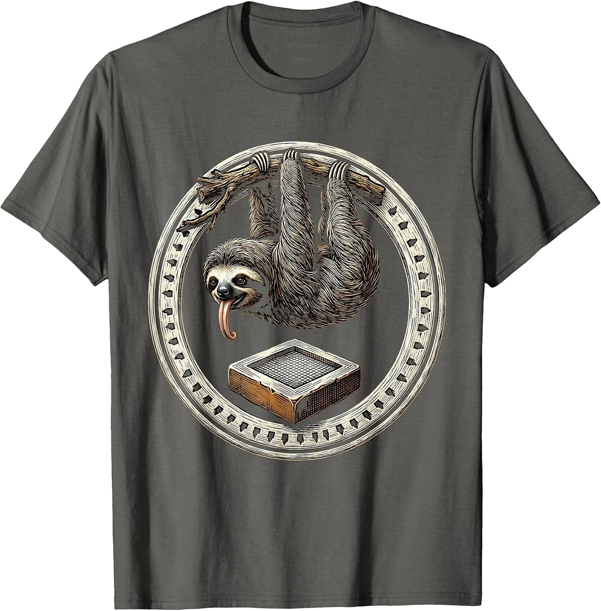 Sloth Licking Periodic Table Element Tile T-Shirt - Asphalt Grey