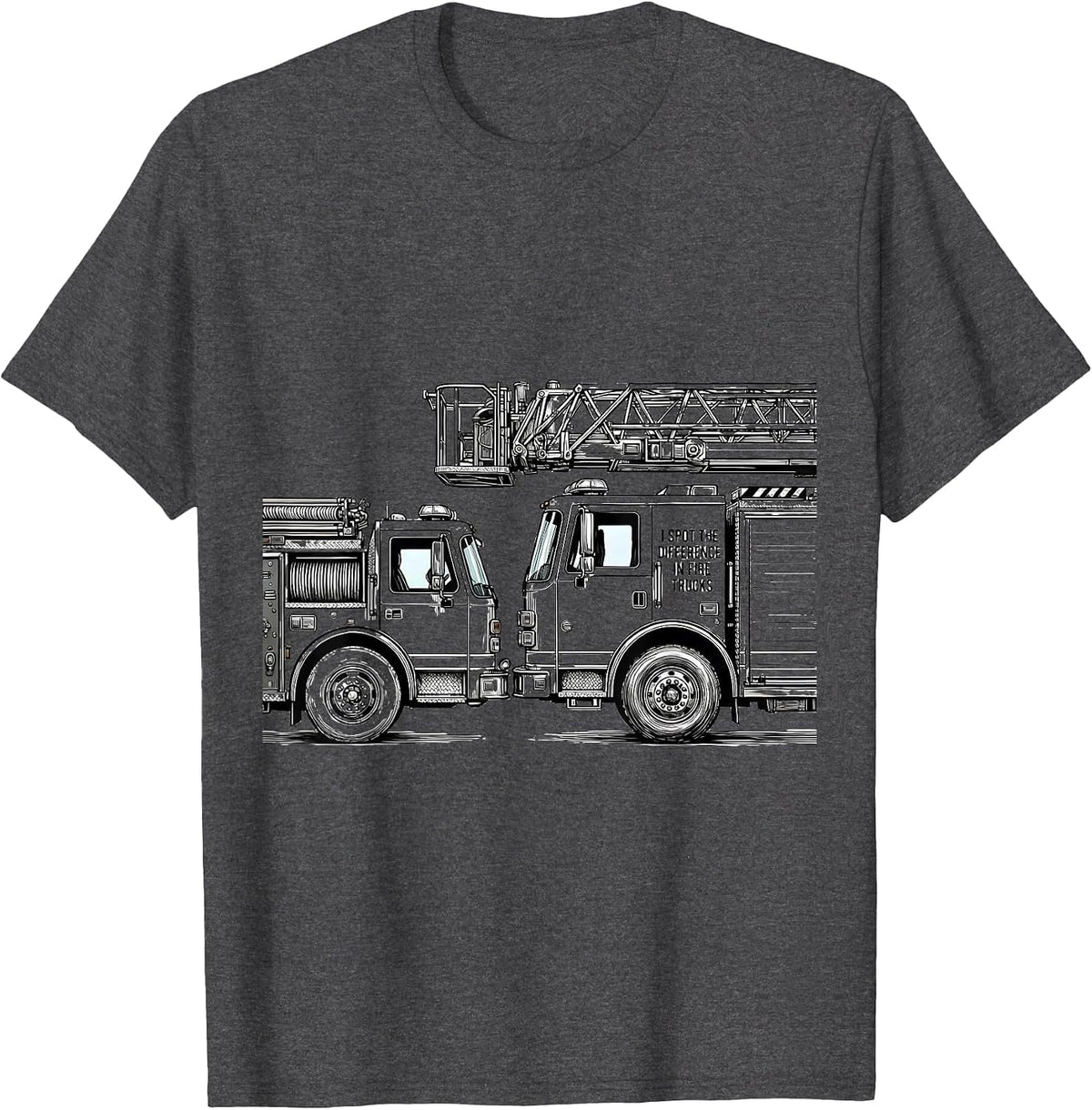 I Spot The Difference In Fire Trucks Funny Kids Firefighter T-Shirt - Dark Heather Grey