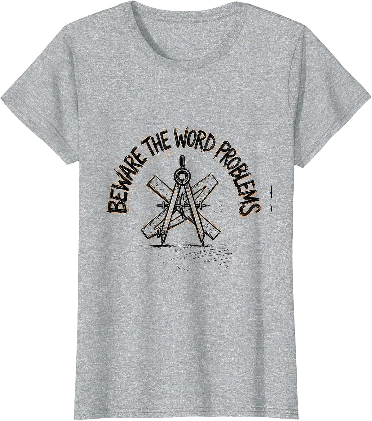 Beware The Word Problems Funny Math Teacher Halloween T-Shirt - Heather Grey