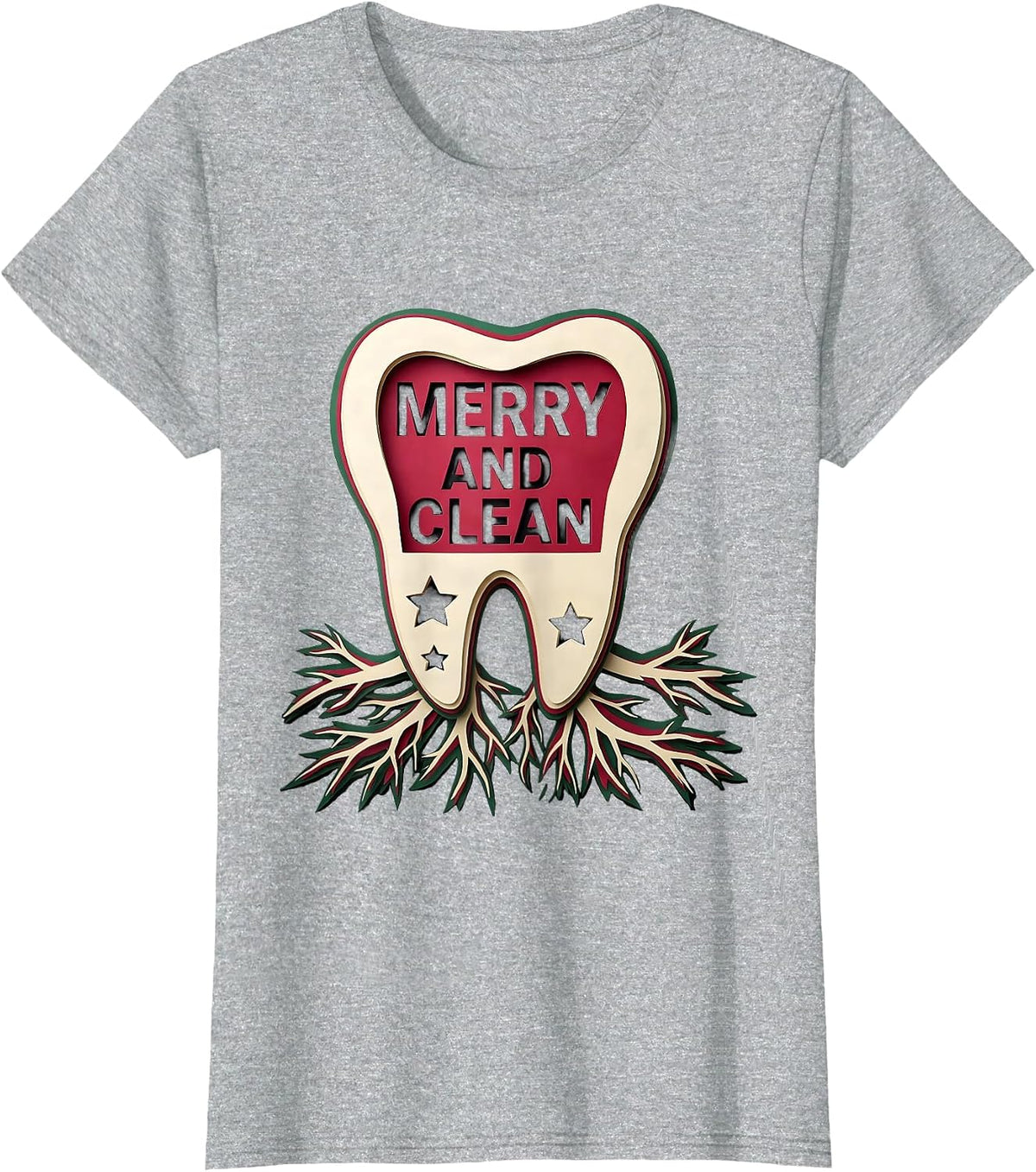 Merry and Clean Funny Dental Christmas Dentist Dental T-Shirt - Heather Grey