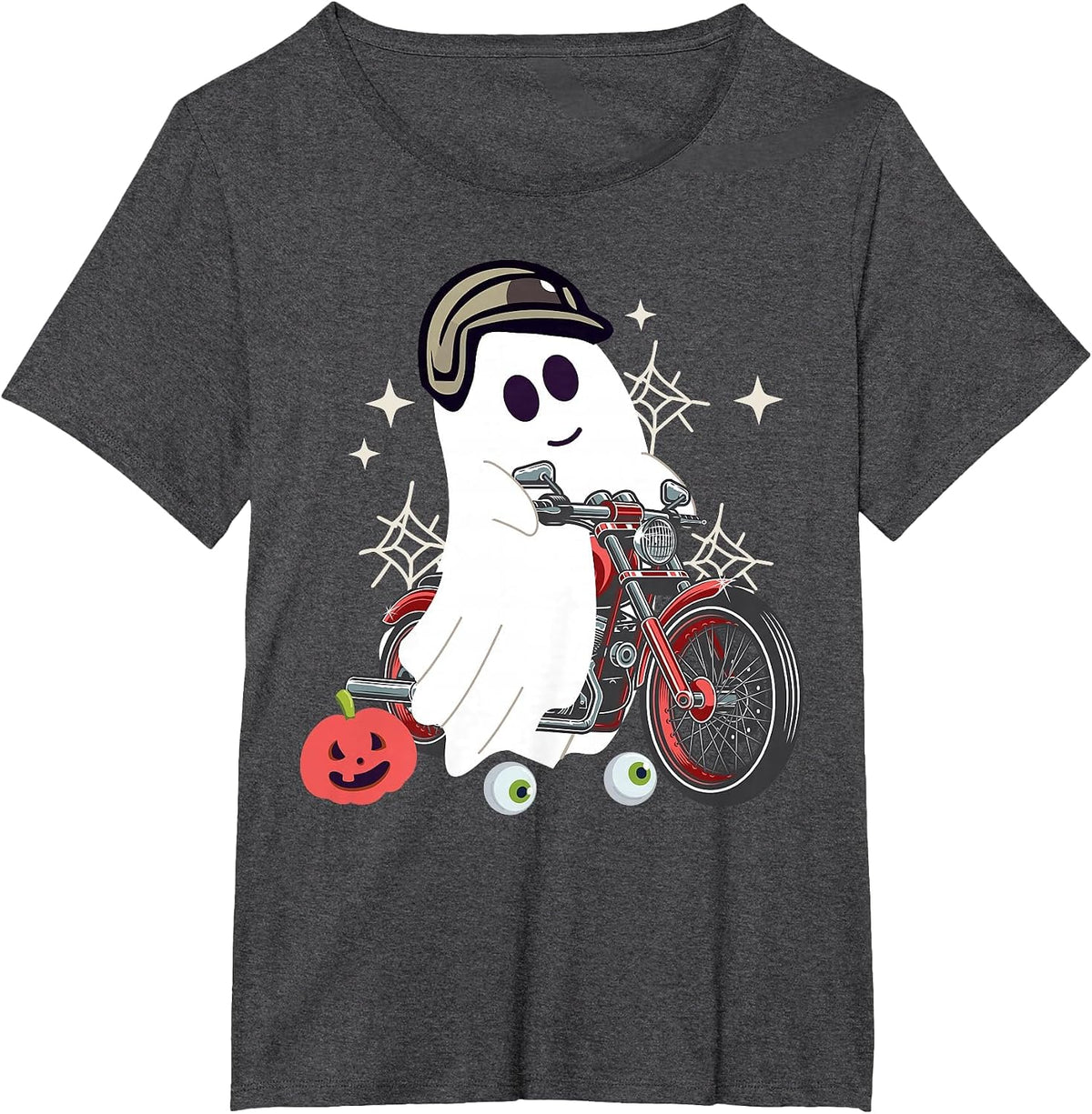 Classic Motorcycle Biker Halloween Ghost T-Shirt - Dark Heather Grey