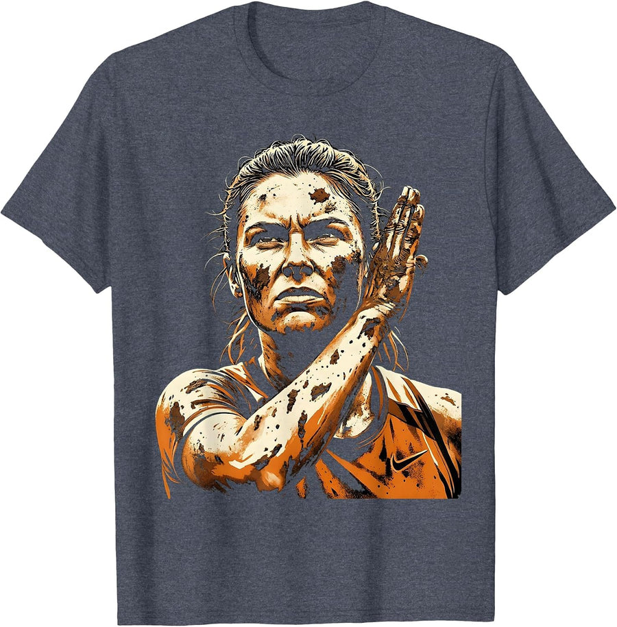 Muddy Rugby Player Wiping Face Graphic T-Shirt - Heather Blue