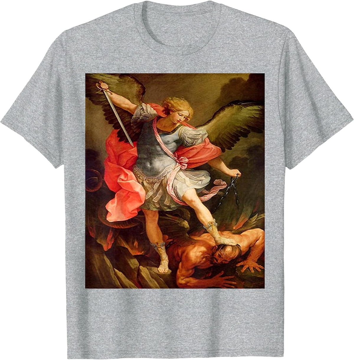 Angels Archangel Michael Defeating Satan Christian Warrior T-Shirt - Heather Grey