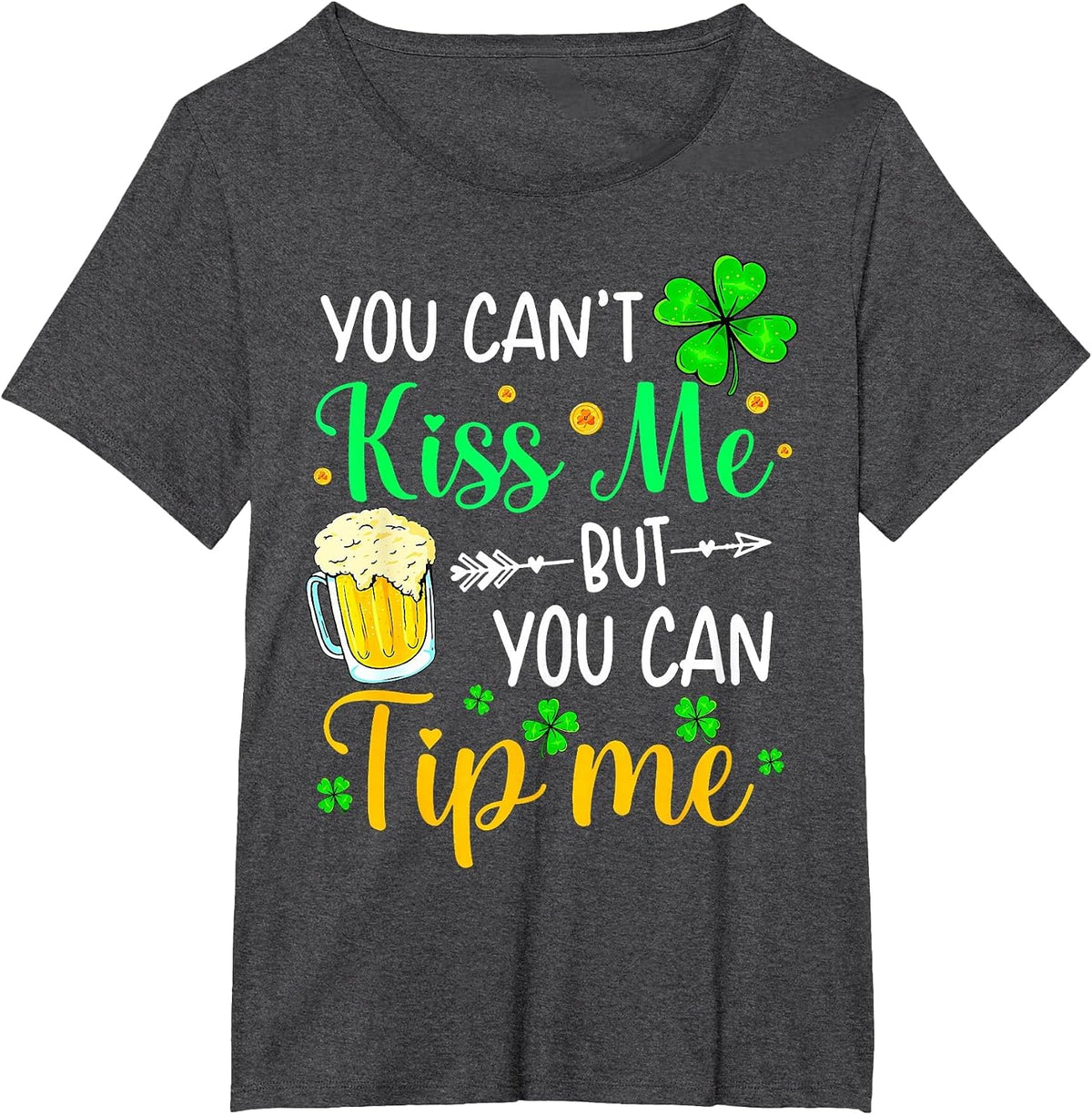 St Patrick's Day Lucky Shamrock Waitress Bartender Waiter T-Shirt - Dark Heather Grey