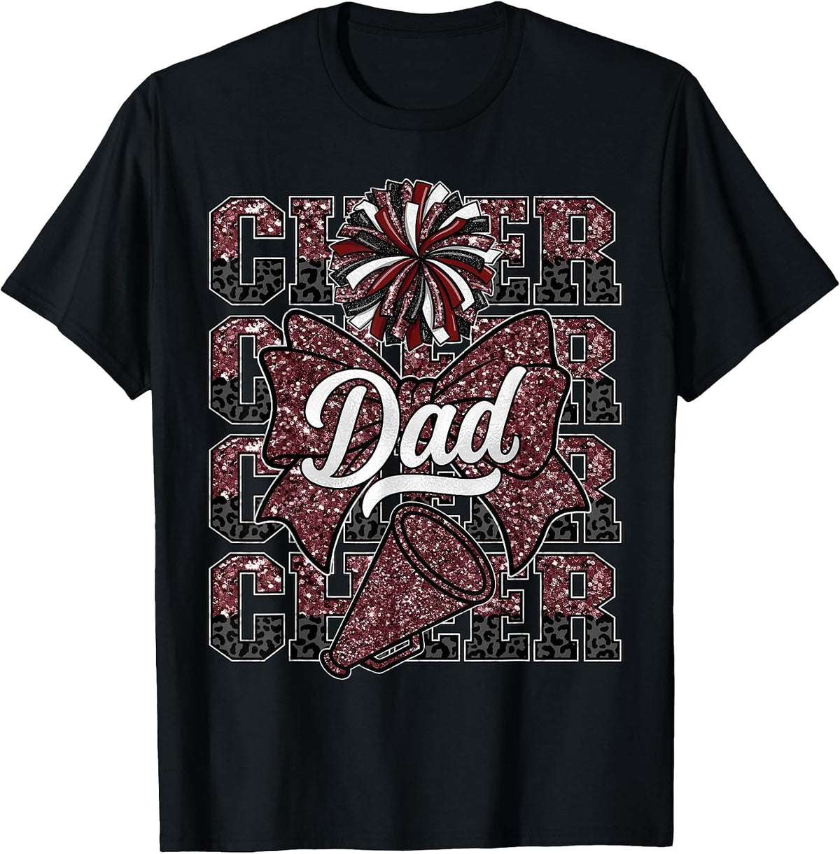 Cheer Dad Daddy Bow Sport Cheerleader Cheerleading Maroon T-Shirt - Black