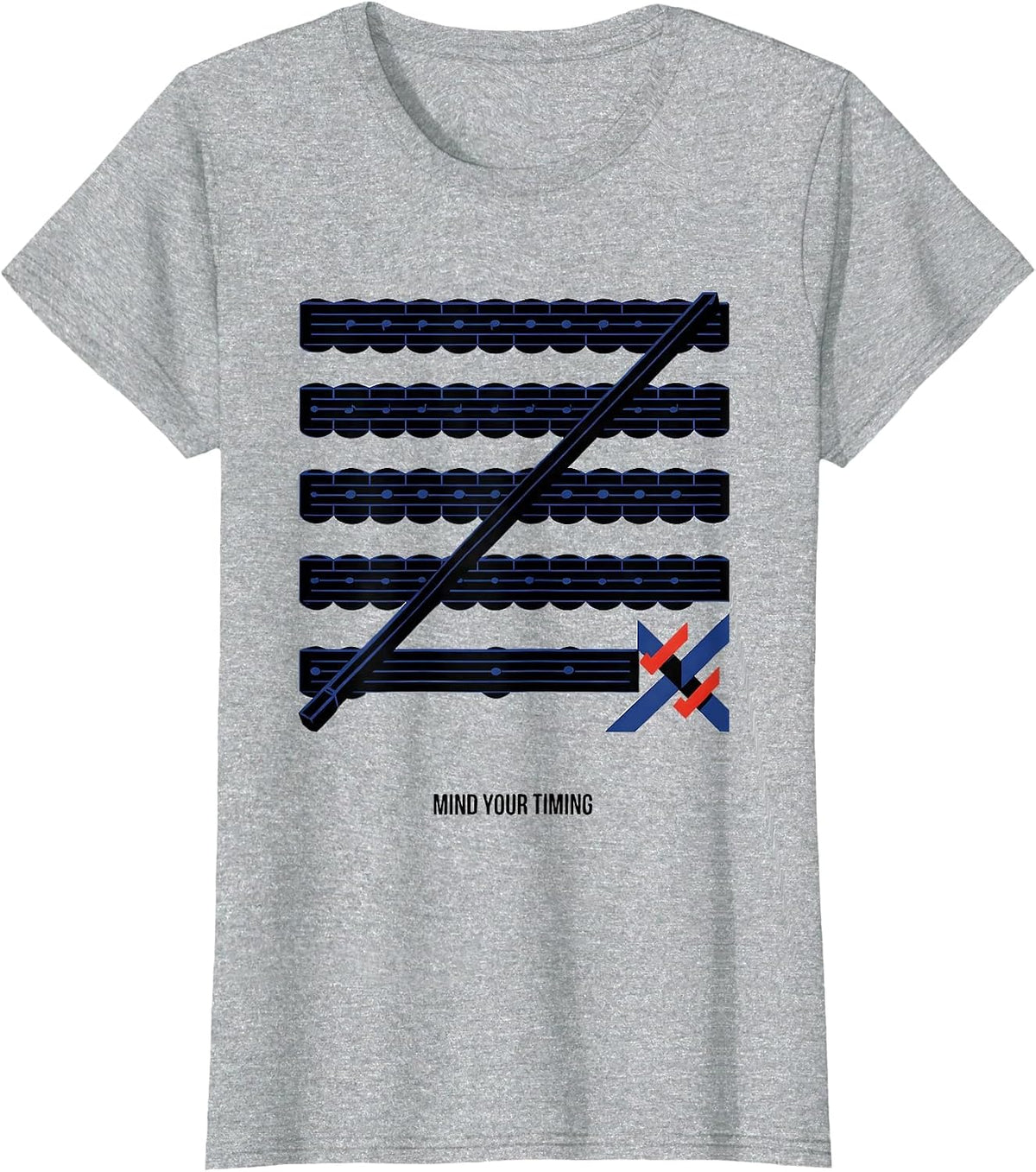 Women's Mind Your Timing Geometric Music Teacher Pun Humor Gift T-Shirt - Heather Grey