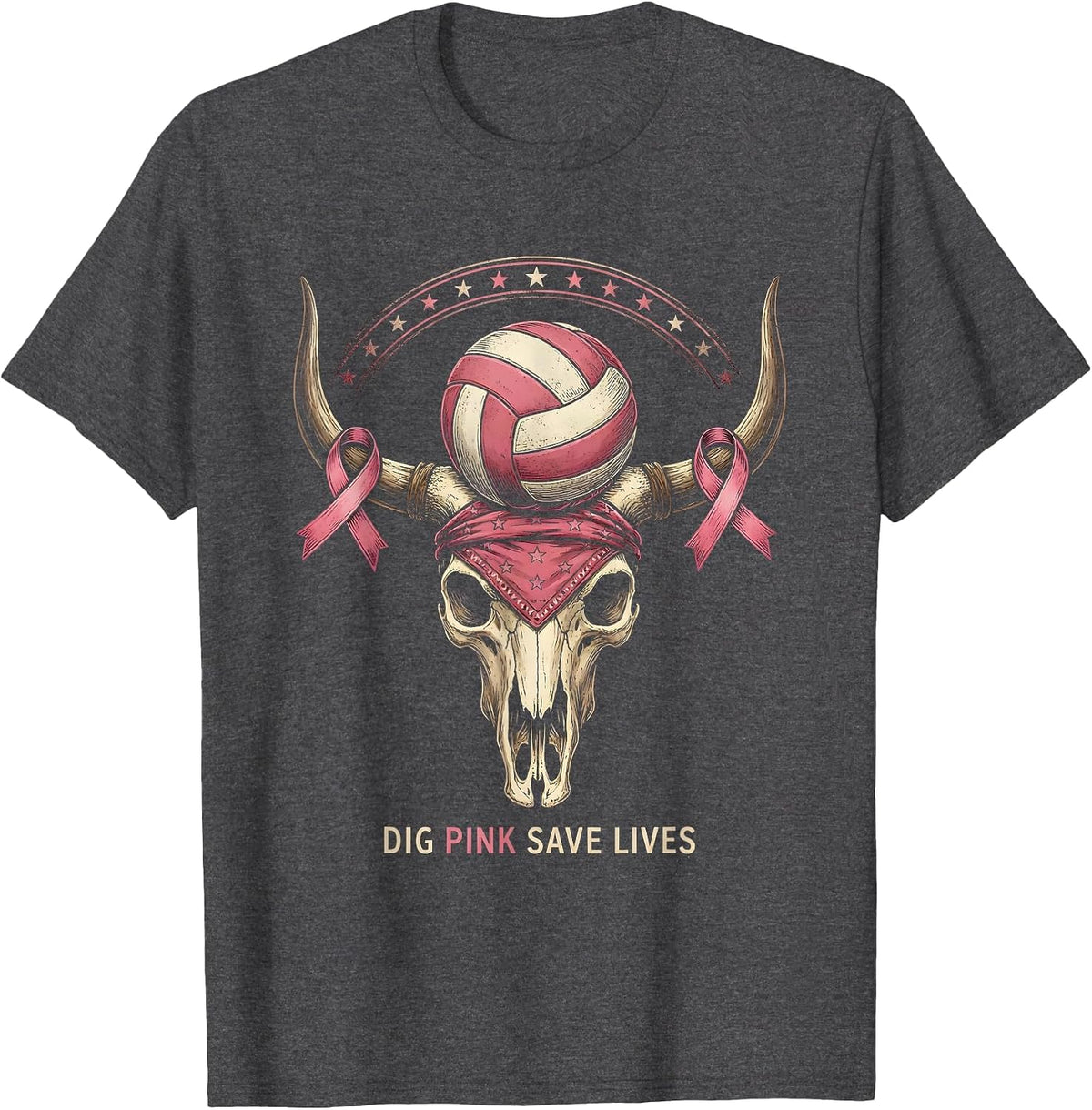 Dig Pink Save Lives Volleyball Awareness Design T-Shirt - Dark Heather Grey