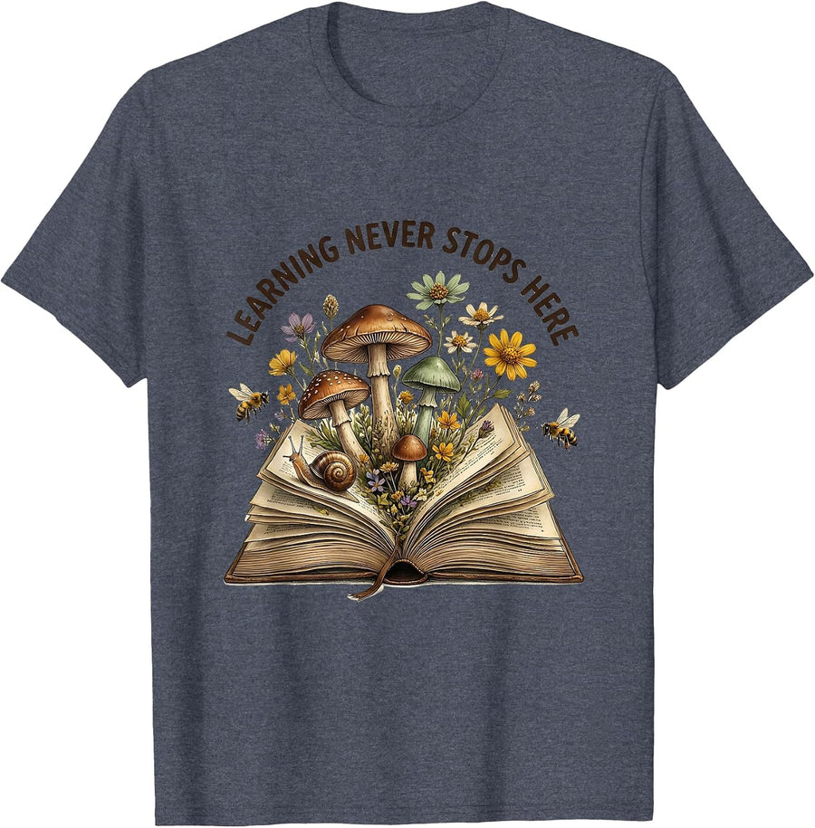 1st Grade Learning Never Stops Here Design T-Shirt - Heather Blue