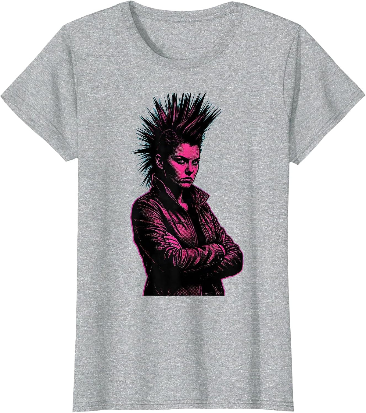 Rock Mohawk Rebel Crossed Arms Graphic Design T-Shirt - Heather Grey