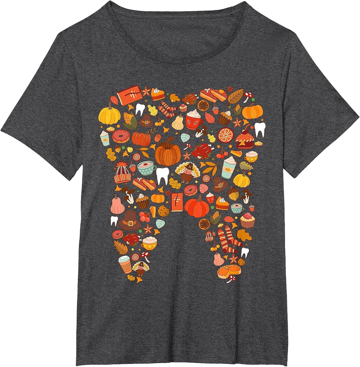 Teeth Doodles Pumpkin Fall Dental Hygienist Autumn Season T-Shirt - Dark Heather Grey