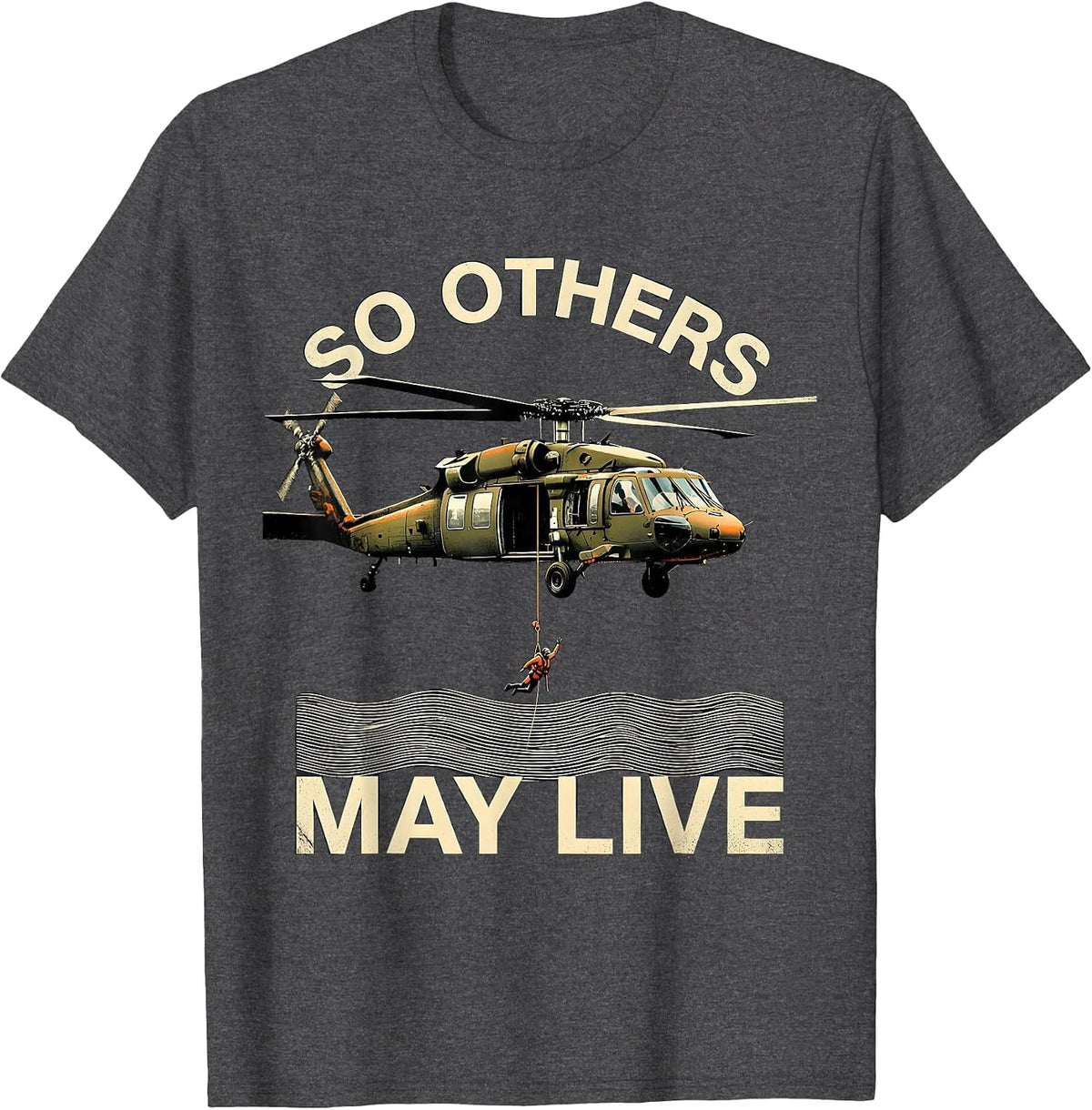 So Others May Live Semi-Realistic HH-60 Rescue Helicopter T-Shirt - Dark Heather Grey