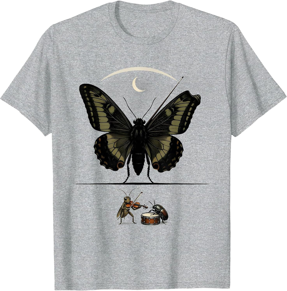 Men's Oversized Moth Insect Band Vintage Nature Lover T-Shirt - Heather Grey