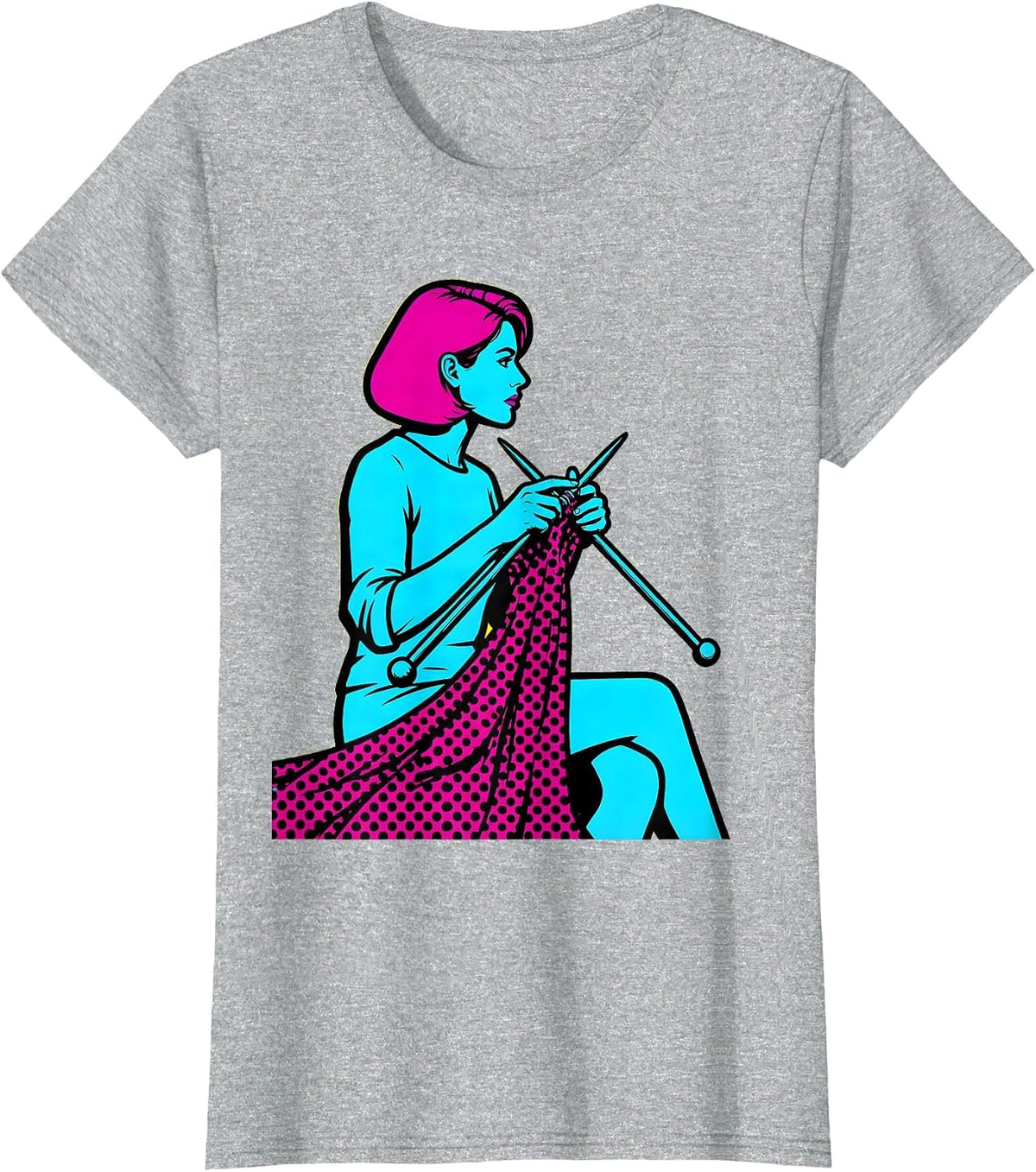 Women's Polka Dot Knitting Illustration Graphic Design T-Shirt - Heather Grey