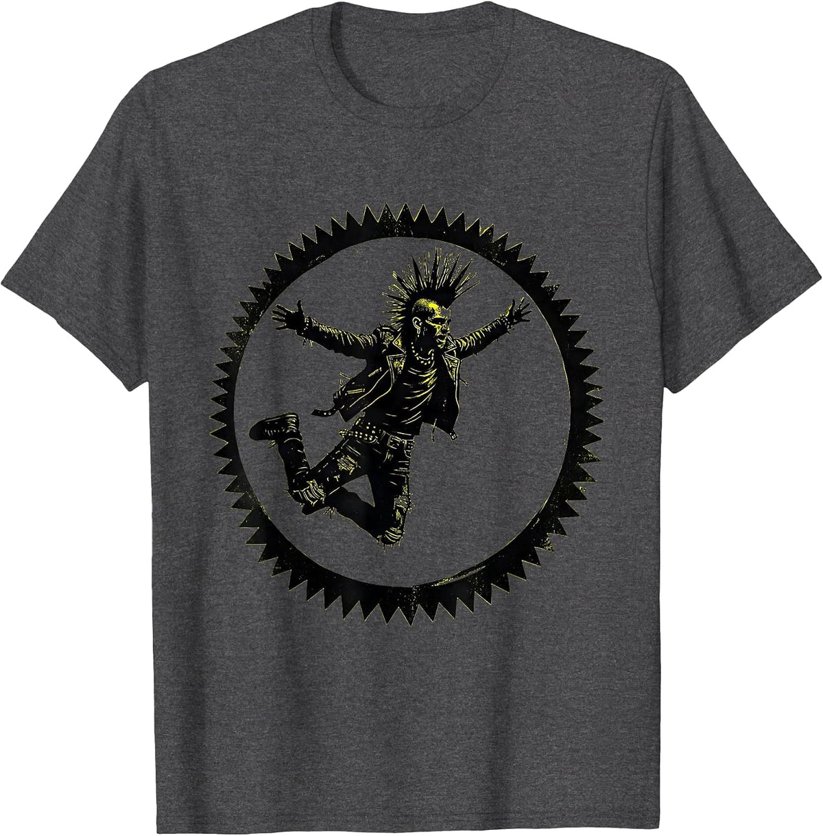 Punk Rocker Stage Dive Silhouette Graphic T-Shirt - Dark Heather Grey