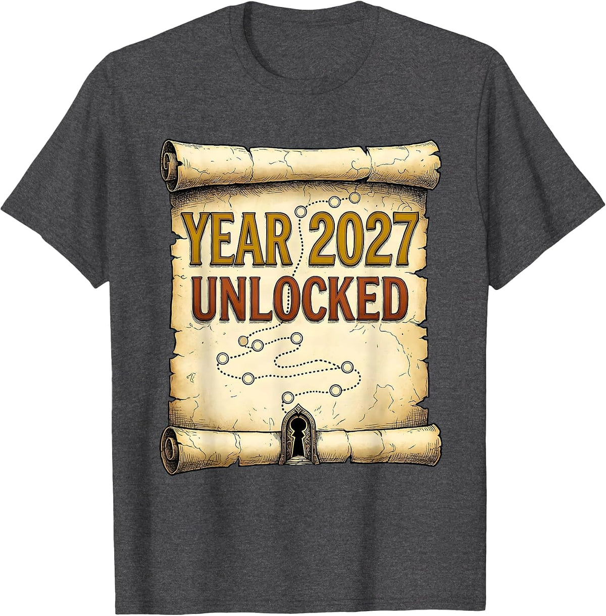 Men's Year 2027 Unlocked Funny Gamer RPG Video Game New Year 2027 T-Shirt - Dark Heather Grey