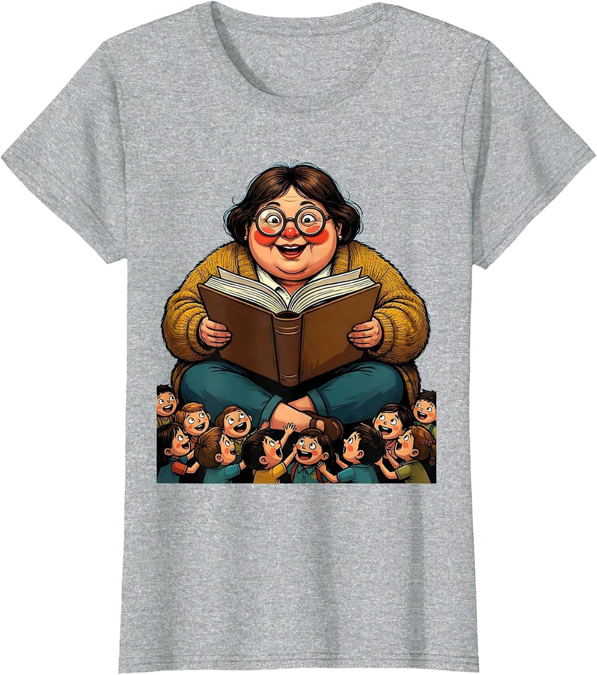 Cozy Teacher Reading Aloud to Tiny Students T-Shirt - Heather Grey