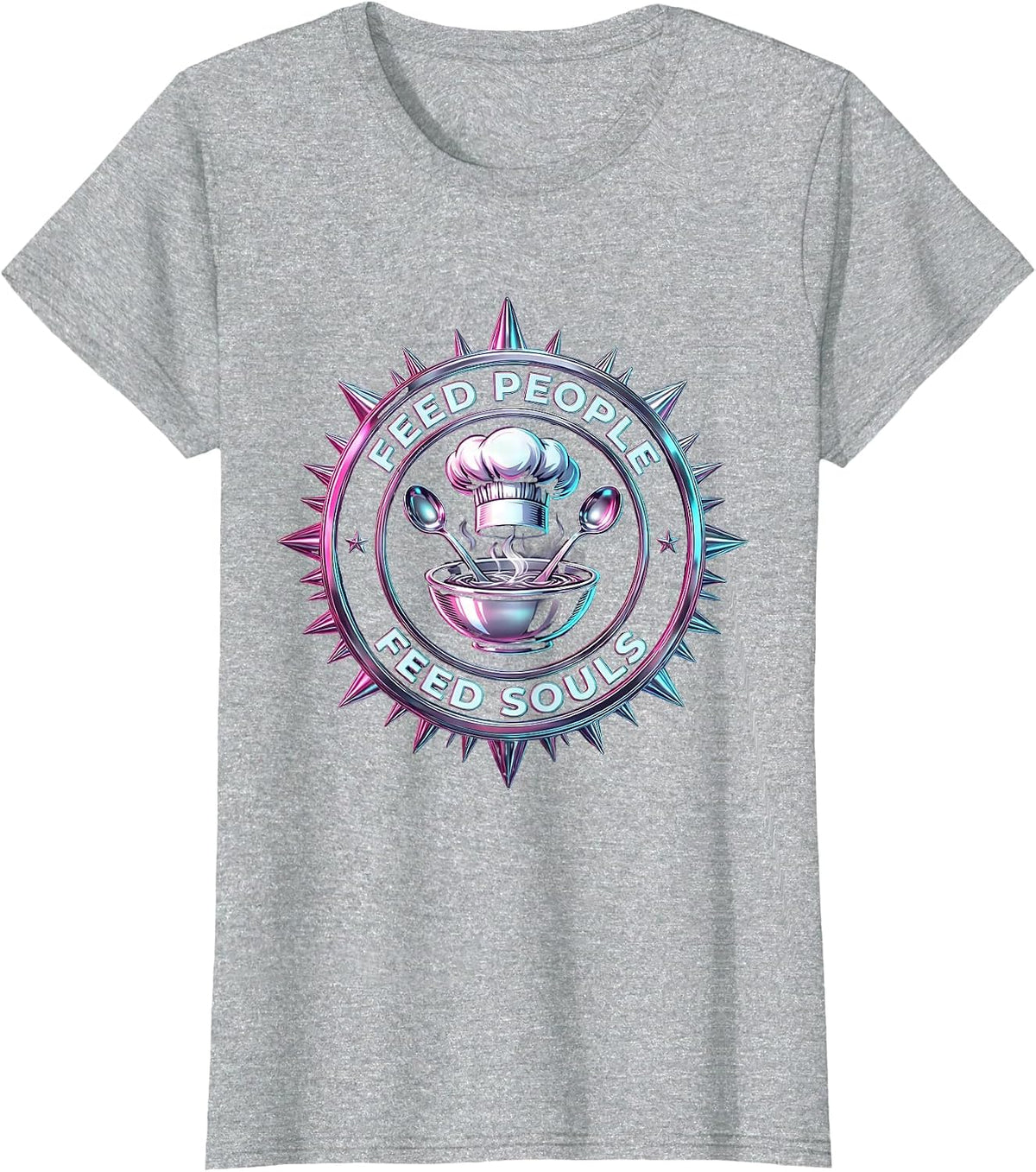 Women's Feed People Feed Souls Chef Cooking Design T-Shirt - Heather Grey