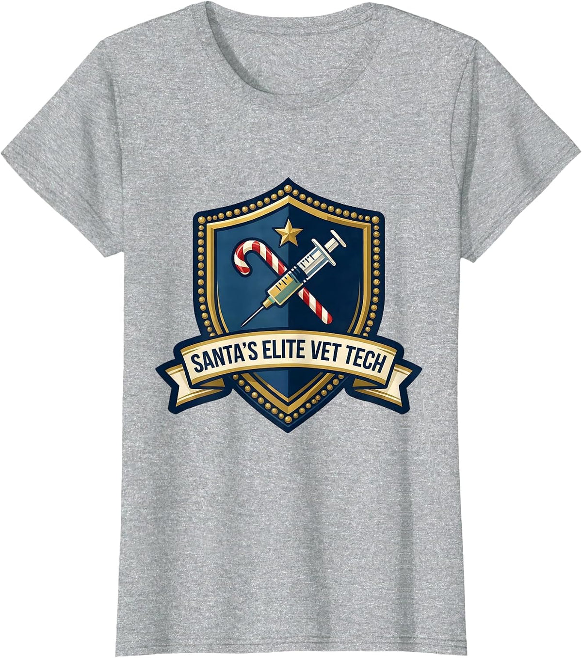 Women's Santa's Elite Vet Tech Funny Veterinary Technician Christmas T-Shirt - Heather Grey