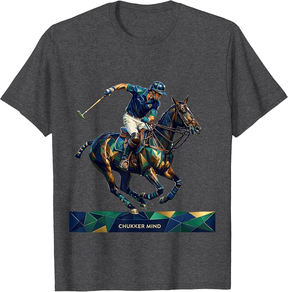 Chukker Mind Retro Polo Player Equestrian Sport Fan T-Shirt - Dark Heather Grey