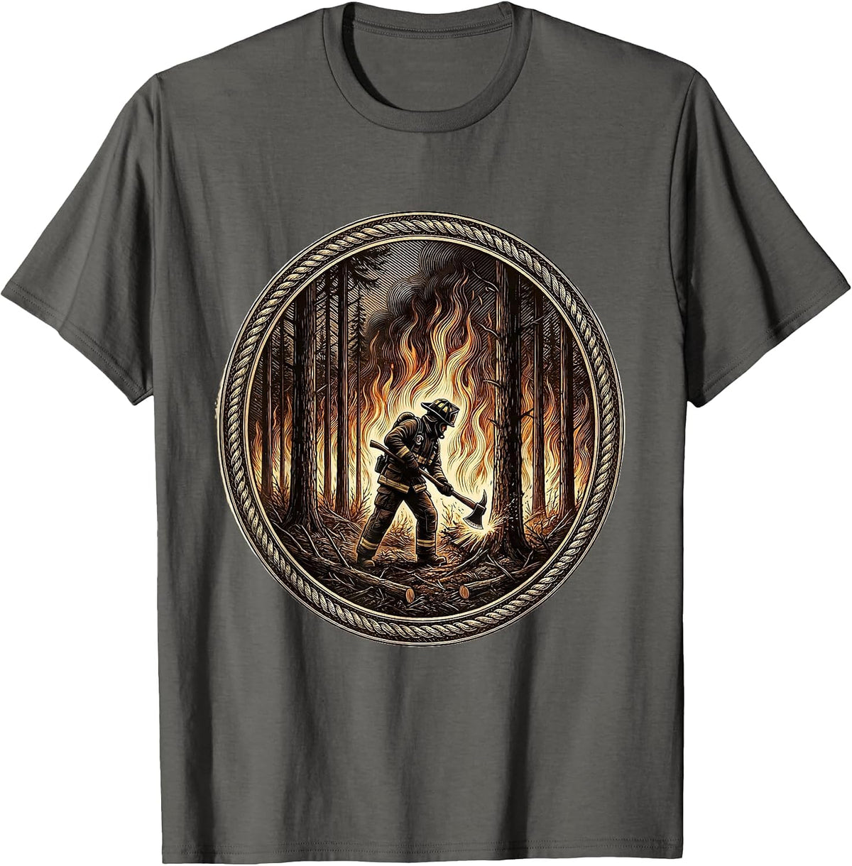Firefighter Firebreak Forest Blaze Graphic T-Shirt - Asphalt Grey