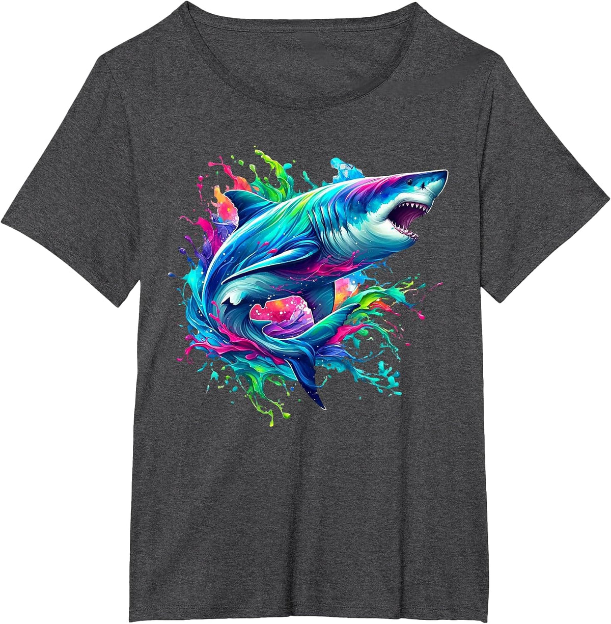 Shark Marine Biologist Paint Splash Ocean Animal Shark Lover T-Shirt - Dark Heather Grey